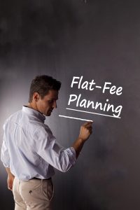 man writing flat fee planning on chalkboard